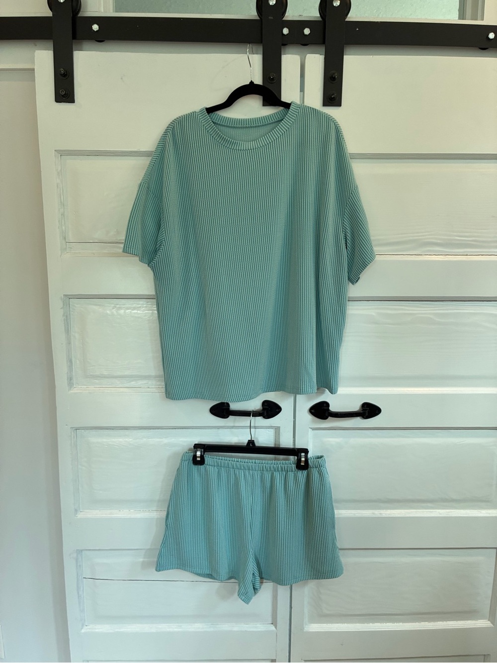 Women’s Ribbed Short Sleeve Tee - Light Blue/Green